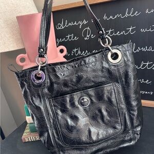 Coach Black Leather Tote Bag